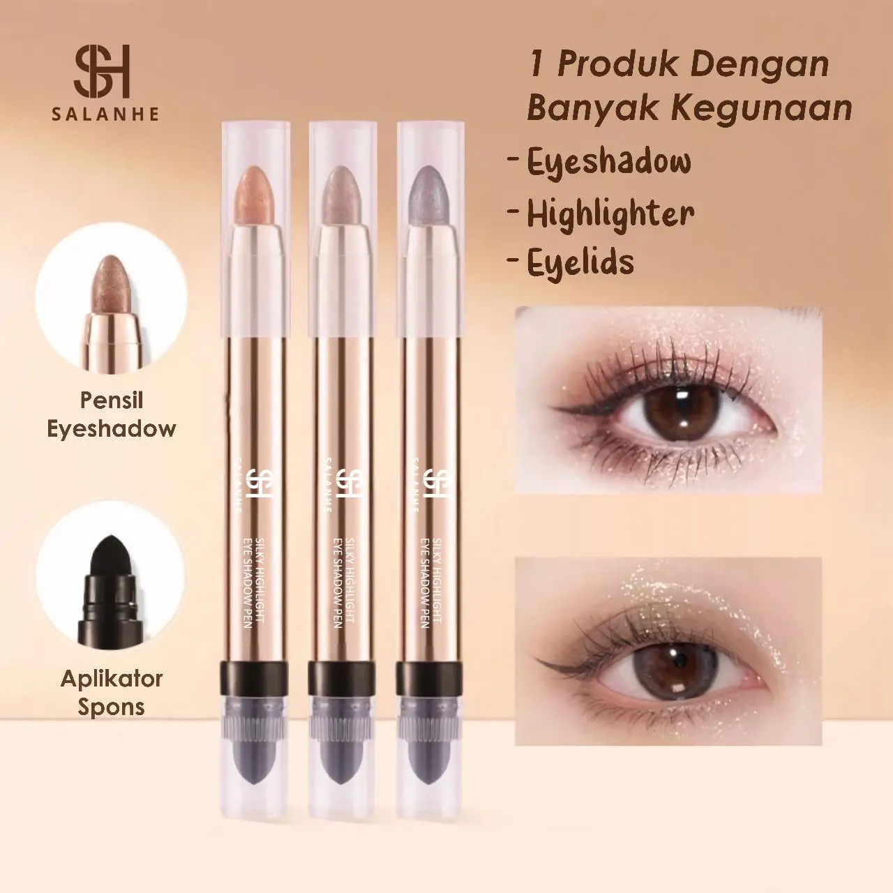 【SALANHE】【COD】EyeShadow Pengirimanhari ini !!【Brand-exclusive】 ShimmerEyeShadow Stick package Double Head HighGloss EyeShadow Pen Pearl Fine Flash BrightenStick Kosmetik