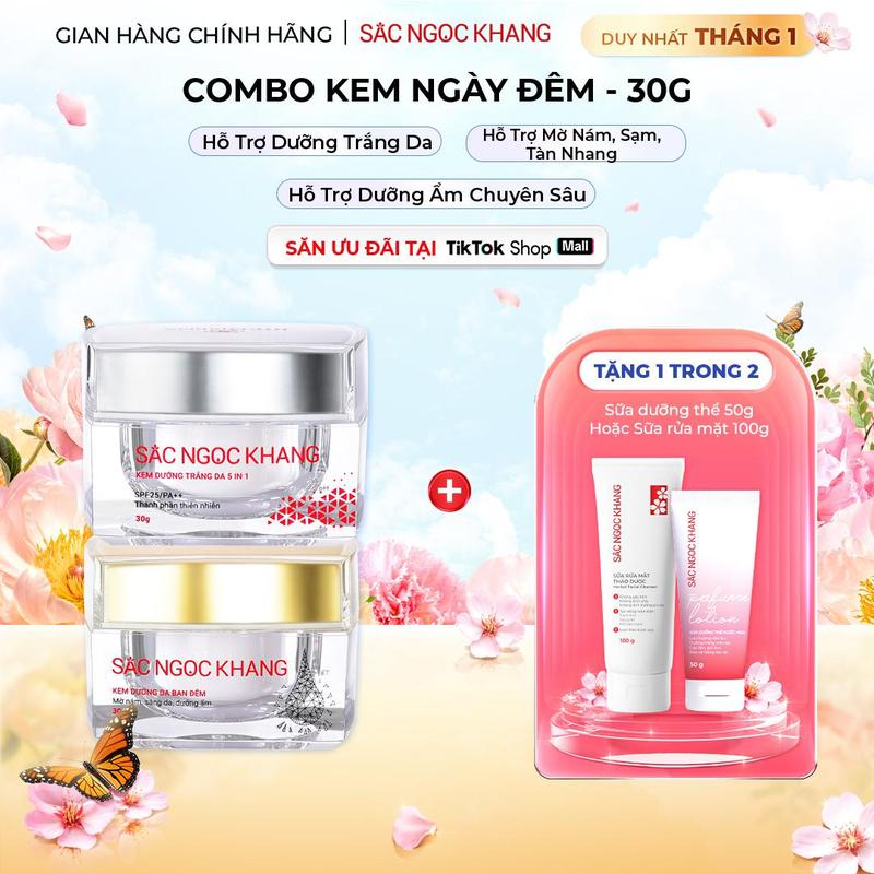  Combo Kem Dưỡng Da 5In1 & Kem Đêm 30G Sắc Ngọc Khang Nhập Khẩu Nhật Bản - Hỗ Trợ Dưỡng Sáng Da Cải Thiện Vấn Đề Nám Sạm Tàn Nhang Lão Hóa Da Skincare + HQ 