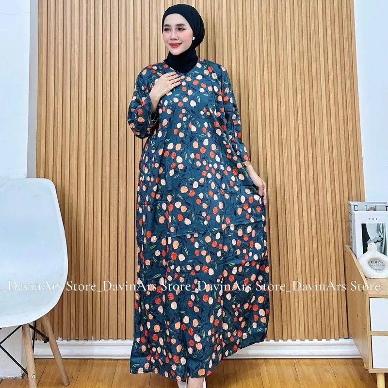 Daster Noviana Mewah Ld 120 Jumbo Rayon Viscose Nyaman - Busui Friendly - Gamis Wanita Muslim Lengan ¾ Variasi Dress 2