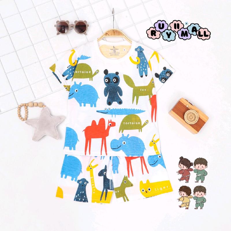 RuyiiMall Setelan Anak Celana Pendek Lengan Pendek 1-5th |  SETELAN PENDEK ANAK / PAKAIAN ANAK LAKI LAKI / SETELAN ANAK 6