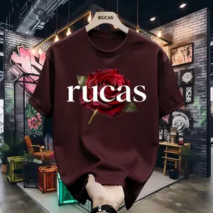 Kaos RUCAS Unisex Rose Printed Cotton Short Sleeve Casual Tee Everyday Wear Trendy ibpxiqpdtl street baju superlative luxury