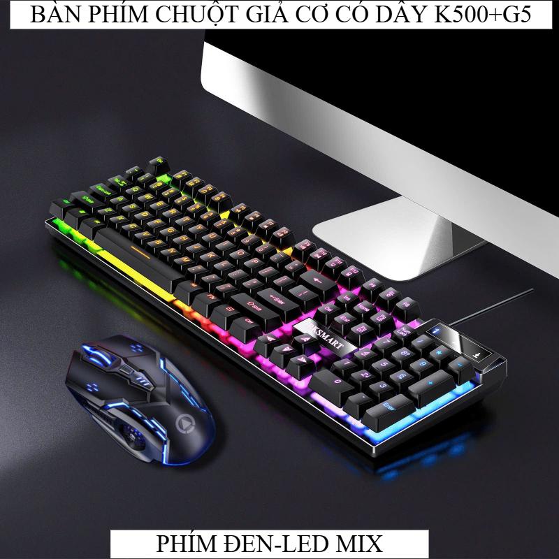 COMBO BÀN PHÍM K500 GIẢ CƠ CÓ DÂY NÚT VUÔNG LED TRẮNG VÀ LED MIX XUYÊN CHỮ VÀ CHUỘT G5 CÓ LED RGB TỰ ĐỔI MÀU DPI 3200