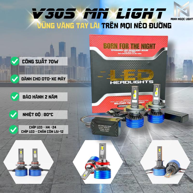 Đèn Led Tăng Sáng V30S Mẫu 11 2024 Chân H4 H11 H7 9005 H1 - BH 24 Tháng lỗi 1 đổi 1 ! Đèn Pha