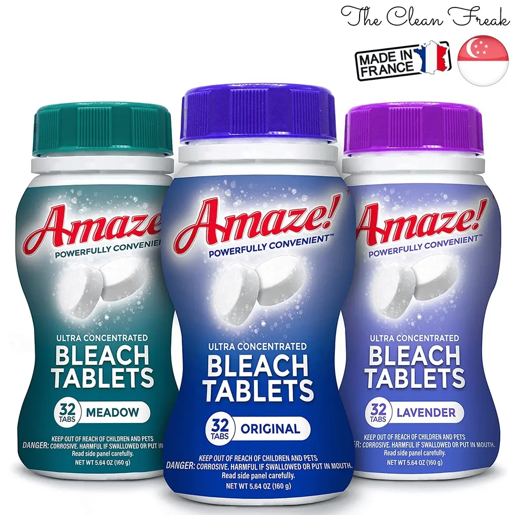 Amaze! Ultra Concentrated Bleach Tablets for Laundry and Home Cleaning, 32 Tablets