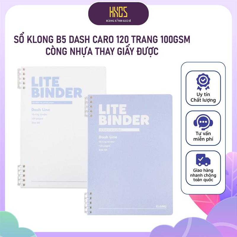 Sổ Còng Klong Nhựa B5 6 Lỗ Dash Caro 120 Trang 100gsm | Sổ Ghi Chép Linh Hoạt , Thay Giấy Dễ Dàng – Viết Mượt Không Lem |Dành Cho Học Sinh, Sinh Viên, Văn Phòng