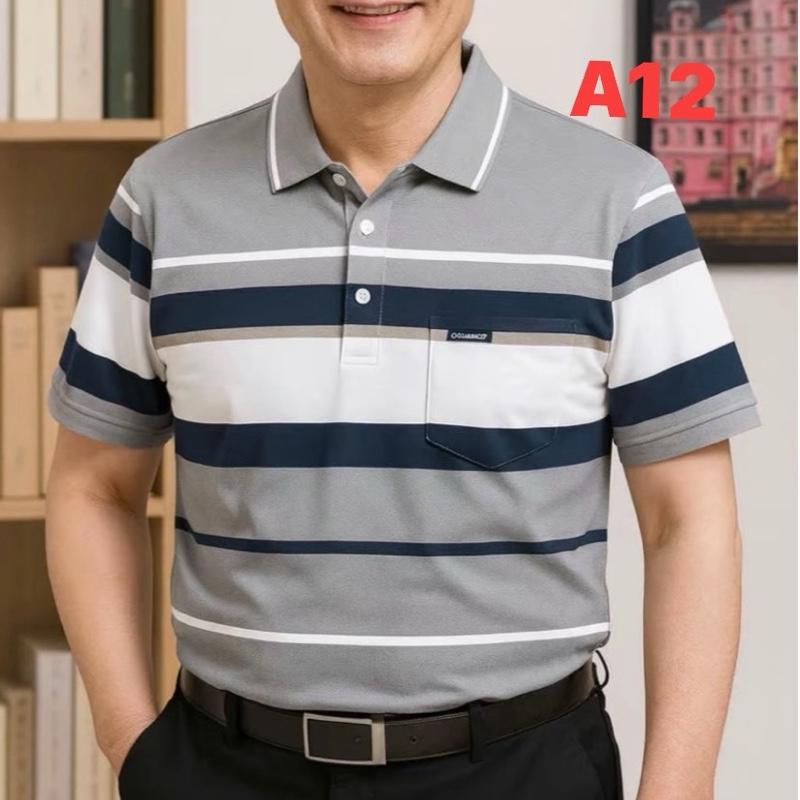 Áo Thun sọc ngang trung niên Có Túi Bigsize 100 kg - Áo Thun  Nam có túi trung niên (chất conton mềm mại) Mensswear có cổ ngắn tay