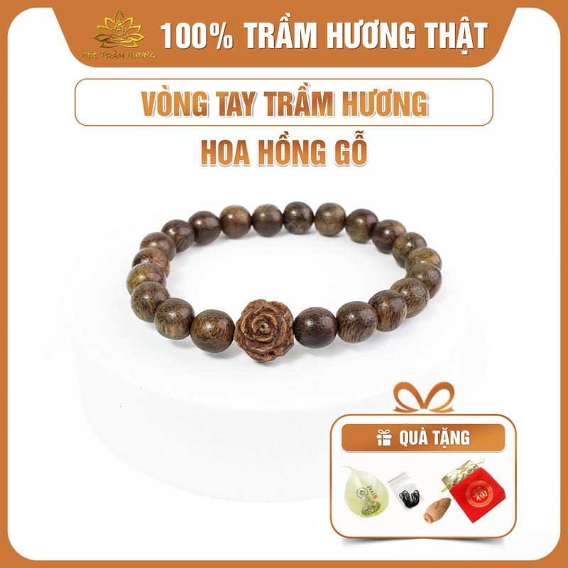 [MTH] Vòng Tay Trầm Hương Mix Hoa Hồng Gỗ Trầm Mộc Trầm Hương - Vòng Trầm Tốc Việt Đủ Size Nam Nữ, Phụ Kiện Túi Gấm, Lá Bồ Đề, Nụ Trầm Đốt, Dây Xâu - Đeo Tay Voi