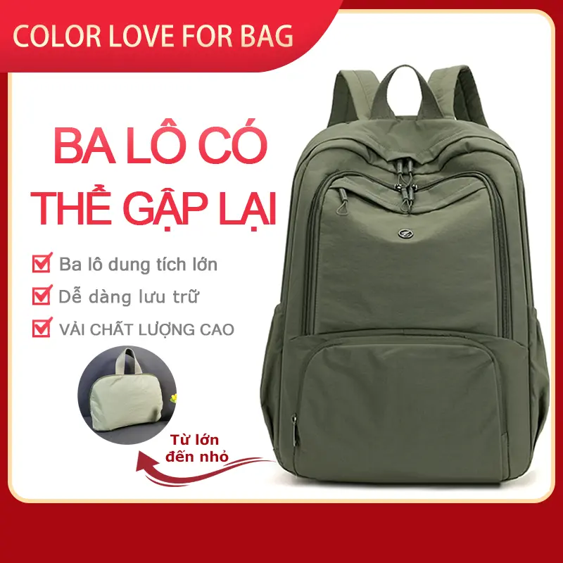 Balo cặp đi học Taffeta Gấp Gọn Siêu Nhẹ | Balo Đa Năng Chống Trầy + Ngăn Riêng, Móc Vali | Đi Làm, Du Lịch (Nhiều Màu) 0