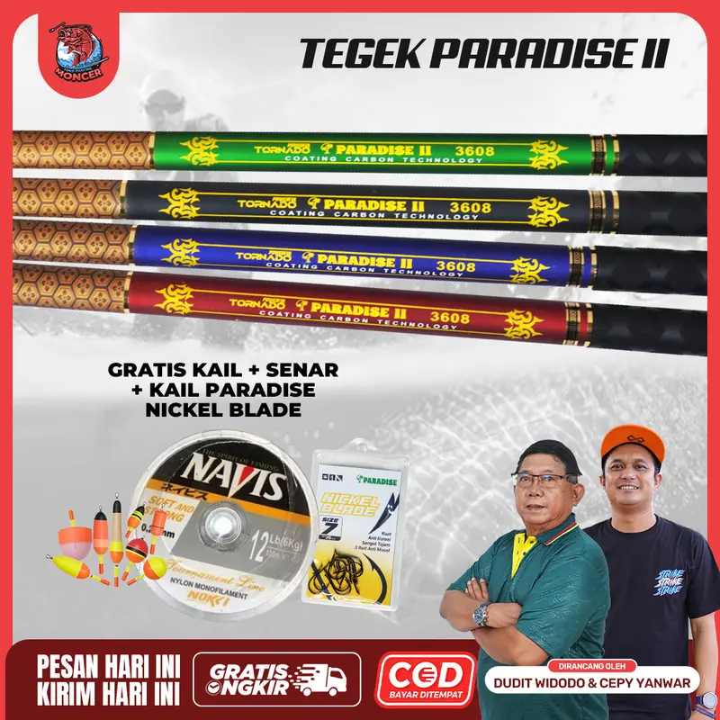 Joran Tegek Pancing Paradise II [FREE KAIL, SENAR & PELAMPUNG] Bahan Fiber Solid Coating I Carbon Kuat dan Action Medium Mancing 0