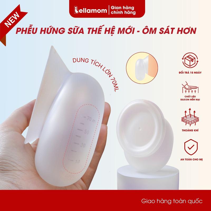 Phễu hứng sữa silicon thế hệ mới 70ml cốc hứng sữa tự hút cho mẹ bầu an toàn & thoáng khí đổi trả 15 ngày - Bellamom
