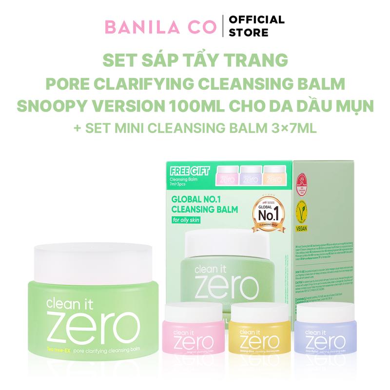 Hàng mới về Set Sáp tẩy trang Banila Co Clean It Zero Cleansing Balm Pore Clarifying 100ML + 3 Mini Balm 7ML