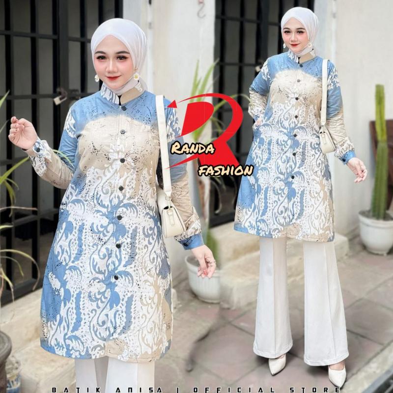 Product Introduction of Tunik batik modern Tunik wanita motif Tarbaru seragam guru wanita baju atasan tunik kancing depan busui friendly Katun Panjang Dewasa Remaja Kain Kerja Dress Muslim 34