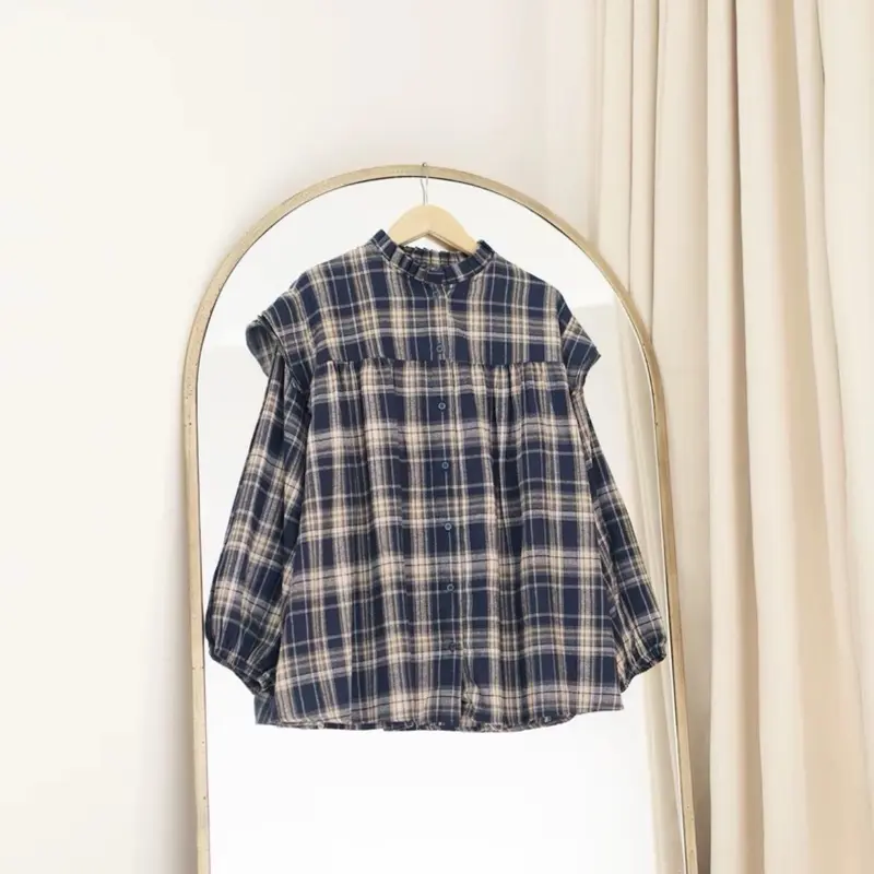 Kemeja ruffle flanel kekinian/ Kemeja flanel wanita terbaru
