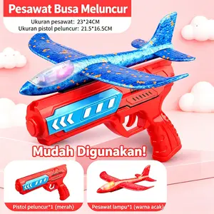 pesawat mainan pesawat Mainan Viral TikTok Peluncur Pesawat Terbang Foam Jarak Tembak Super Jauh 20M Mainan Edukasi Anak Aktif Luar Ruangan LED Keren Hadiah Spesial Murah