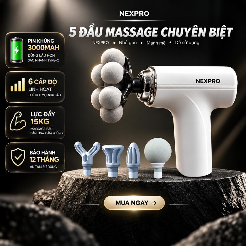 Máy massage cầm tay NEXPRO loại 5 đầu cảm biến lực và 4 đầu cảm biến lực mát xa cơ vai gáy , mat xa toàn thân làm quà tặng