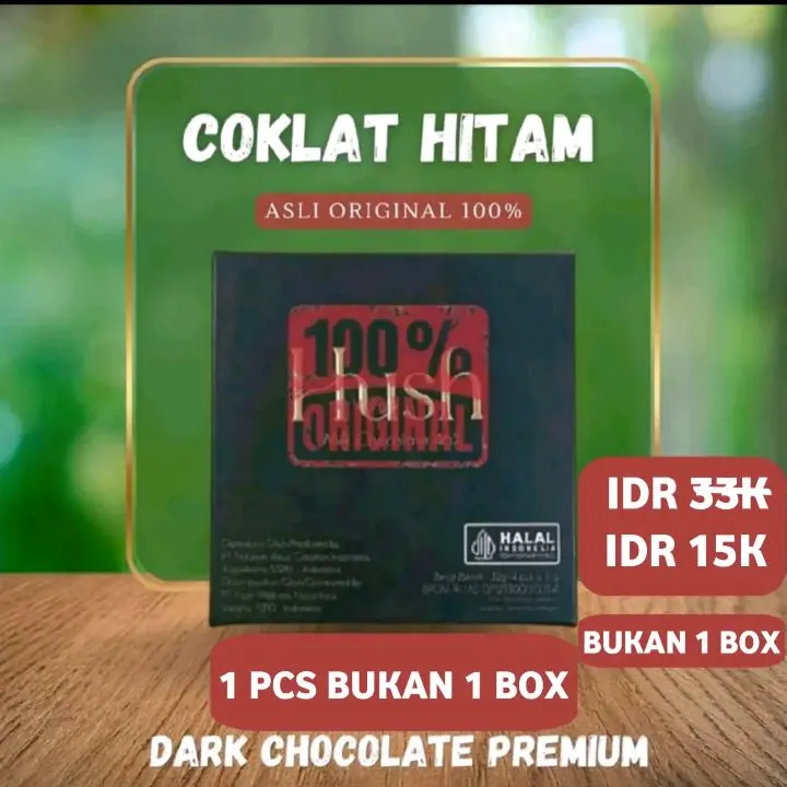 Coklat Hitam Original 100% Hush - Dark Chocolate Premium Halal - 1 PCS Bukan 1 Box