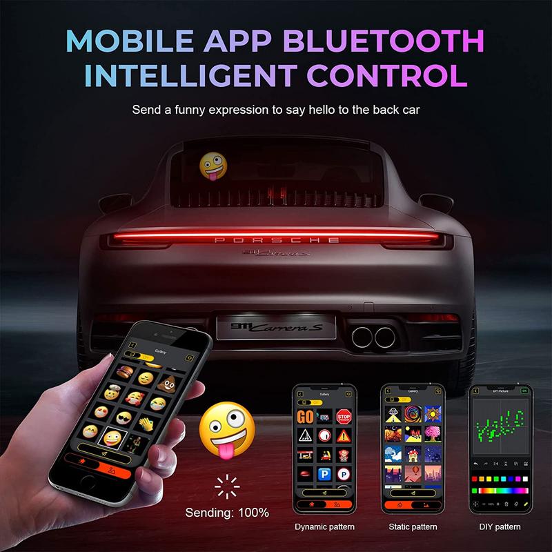 Product Introduction of Smart LED Pixel Display On Car Rear Window Bluetooth App Control Full Color LED Expression Light Programmable Pixel Screen 46