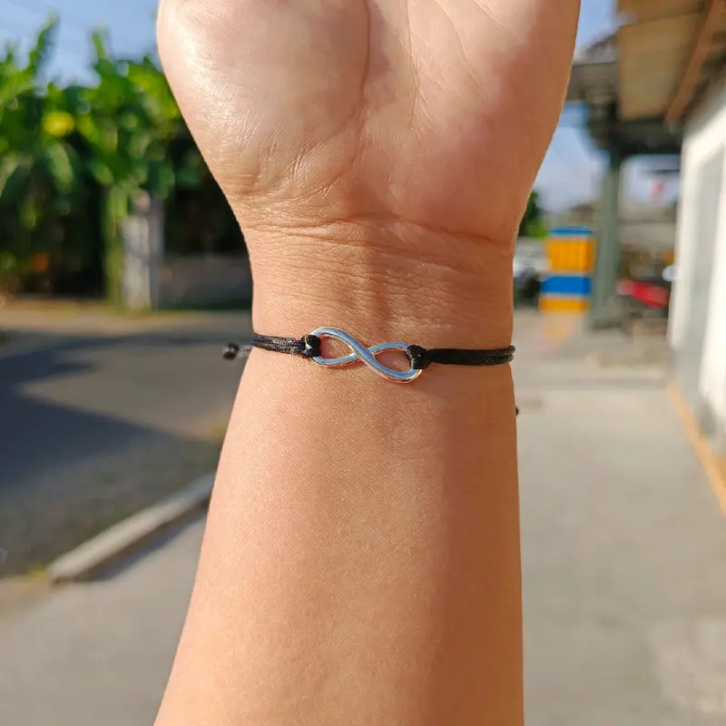 (isi2) Gelang Couple Infinity bracelet Premium - Gelang Pasangan Terbaru Model Simbol Cinta Abadi - Gelang Couple Pria Wanita Stainless Steel Anti Karat - Hadiah Romantis Pacar, Suami, Istri - Gelang  Tali  Hitam Elegan Aksesoris Trendy 7