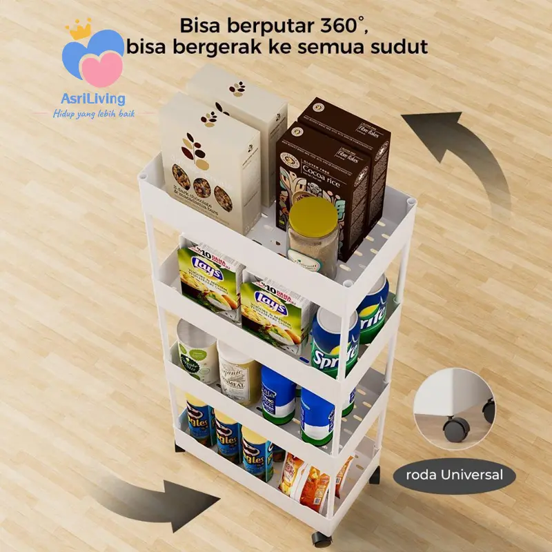COD Rak Serbaguna Dengan AsriLiving Roda Rak KamarMandi Square Rak Persegi Dapur Plastik 4 Susun 6