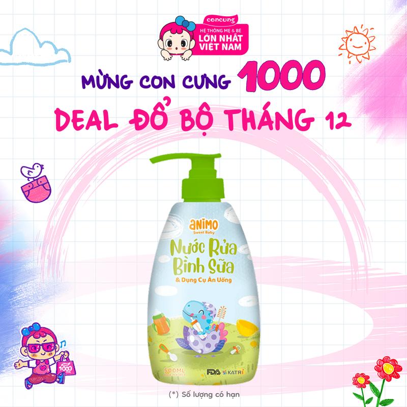 Nước rửa bình sữa kháng khuẩn Animo chai 500ml - Xanh da trời