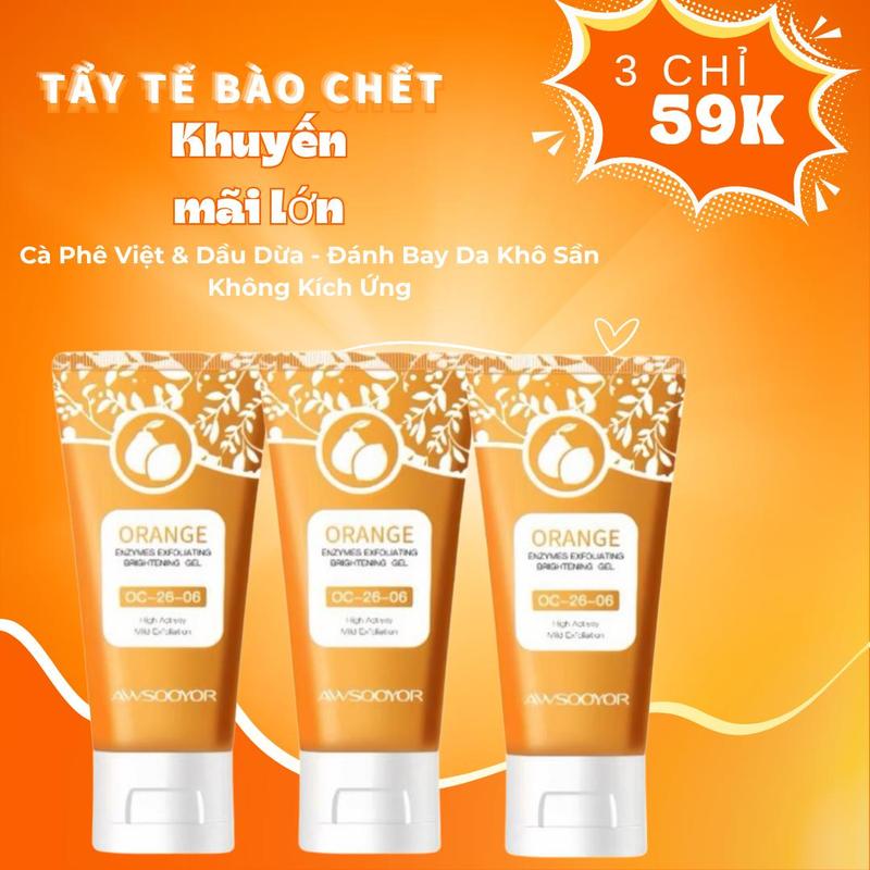 【AWSOOYOR Gel tẩy tế bào chết màu cam, chứa vitamin cam, 150g x 3 chai, tẩy tế bào chết cho cơ thể, loại bỏ mụn đầu đen, se khít lỗ chân lông, làm dịu da, phù hợp cho cả nam và nữ, thích hợp cho mọi loại da.