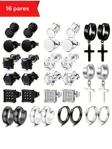 Aretes de Acero Inoxidable para Hombre, Aretes de Cruz y Aro, Joyería de Moda para Fiesta, Decoración de Ropa Diaria, Joyería Exquisita y Comodín para Regalo de Cumpleaños