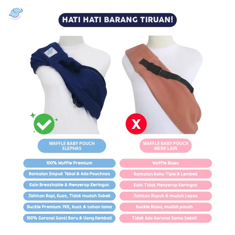 Elephas Waffle Baby Pouch - Gendongan Bayi Gendongan Instan  Jarik Premium Gendongan Mshape Bergaransi Bisa dari Newborn hingga Toddler multifungsi bepergian 4