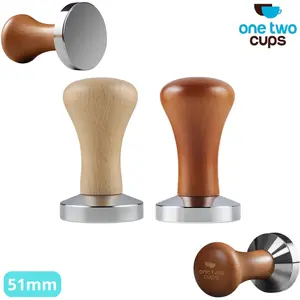 Tamper Kopi Flat Espresso Coffee Press Powder Hammer Gagang Kayu 51mm Stainless Steel