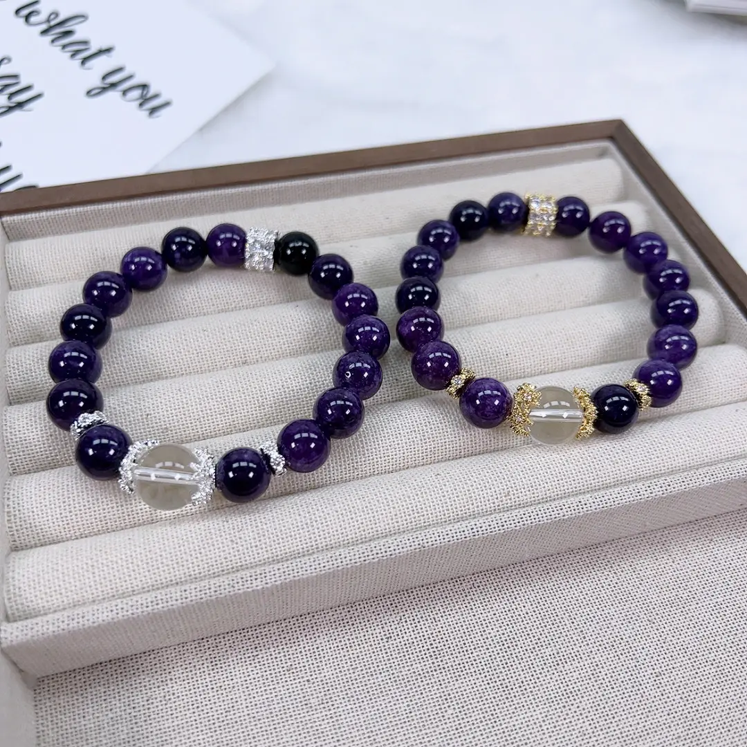 Ladies' Amethyst Bracelet 8mm Gold Silver