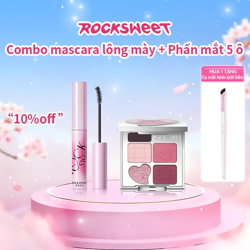  【 Combo  ROCK SWEET mascara lông mày + Phấn mắt 5 ô. Must have của người mới tập makeup muốn make những layout kiểu Hàn ngọt ngào nữ tính. Mascara lông mày với kết cấu nhung mịn mờ giúp tạo ra một khuôn mày siêu tự nhiên. 