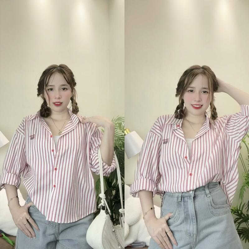 Áo Sơ Mi Nữ Kẻ Trắng Thêu Bonjoure Dáng Lửng Chất Cotton Linen Lụa Mềm Mát Freesize Form Vừa | TIQI CLOTHING 