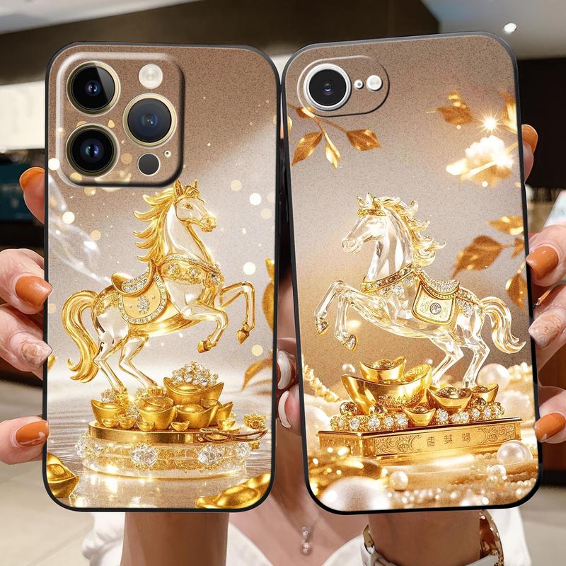  Ốp Dẻo Hình Ngựa vàng trong suốt giống thủy tinh dành cho iPhone 17 16 15 14 13 12 11 8 7 6 6s 6p 7p 8p 6g 7g 8g 16e Pro Max XR XS xsmax Plus Air Promax mini Ốp lưng điện thoại cao cấp luxury Lady Case 