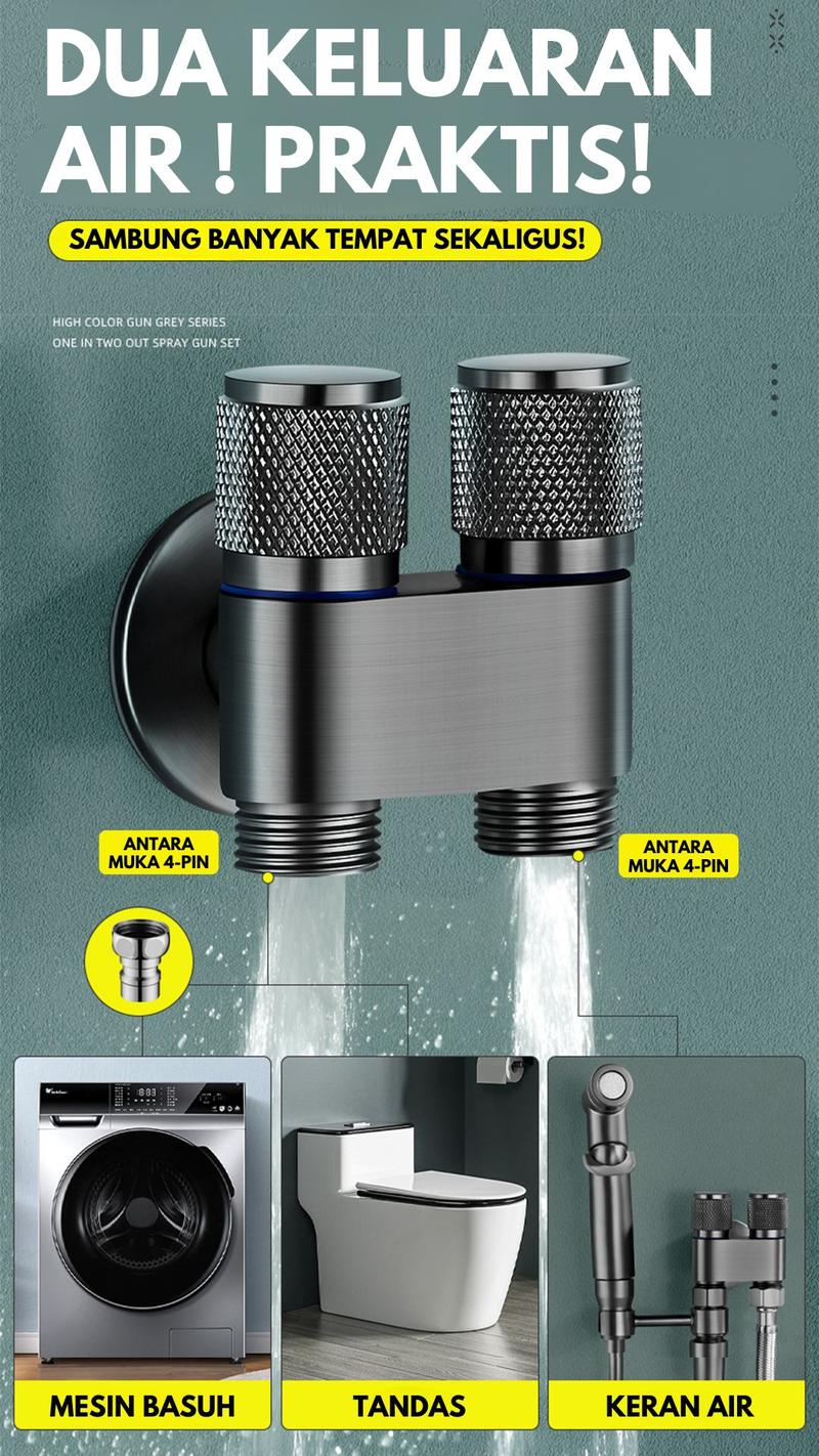 Product Introduction of Kran Cabang dan Jet Shower SUS 304 Toilet Hitam Matte 1/2 Inch dengan Selang 1.5M Kran Air Double Kran Washing Machine Bidet Spray 1
