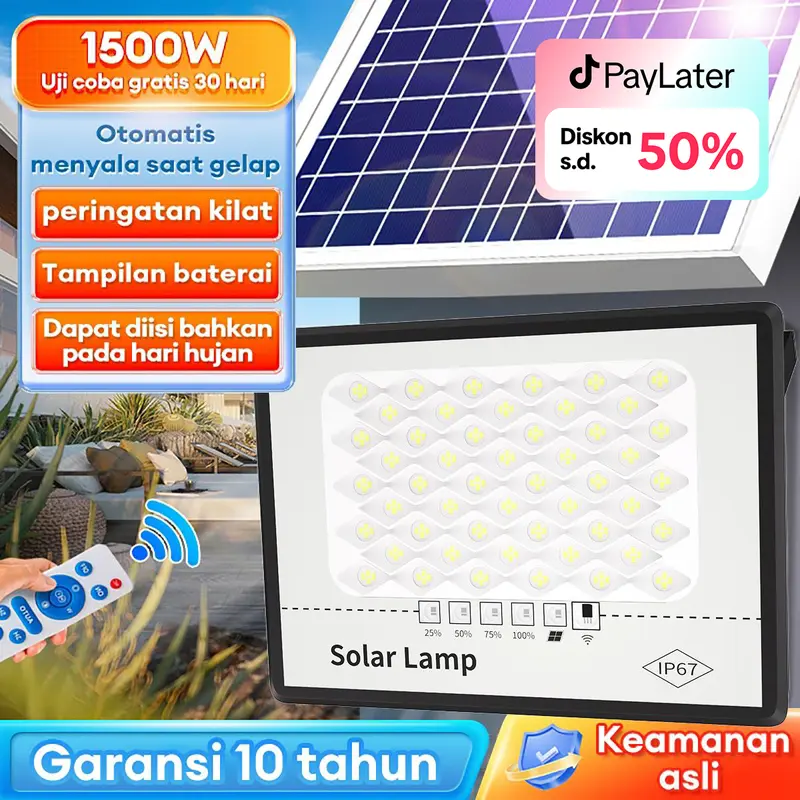 【Garansi 10 tahun】Lampu tenaga surya 【Fungsi flash】 Lampu Tenaga Matahari 1500W Ready Stock led tahan lama solar panel Lampu tempered glass lampu meja luar ruangan 0
