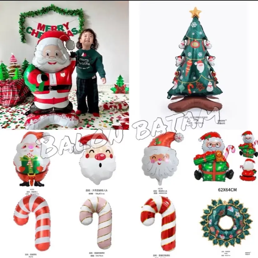 Balon foil natal junbo mery Christmas santa cluss candy stick