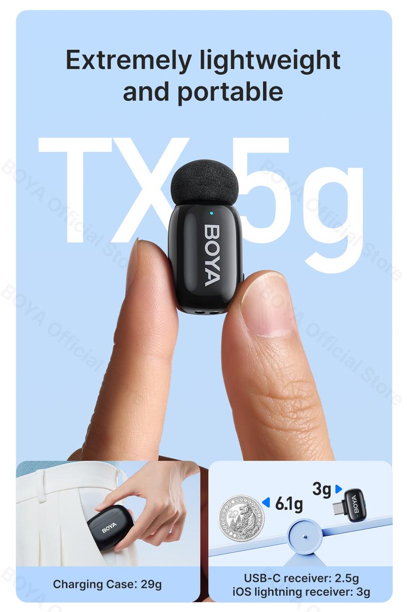 Product Introduction of Micro Đầu Ngón Tay, BOYA, Micro kẹp không dây, dành cho điện thoại di động, Phỏng Vấn Trực Tiếp, Ghi Video ngắn ngoài trời, Giảm tiếng ồn, Phiên bản Type-C và Lightning, Kích thước nhỏ 16