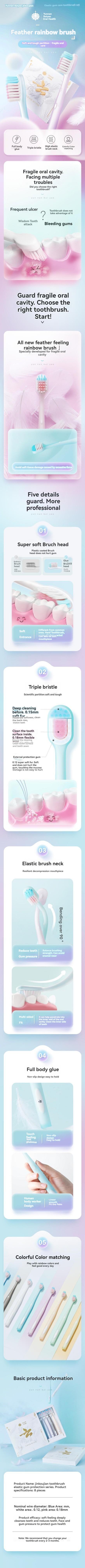 Product Introduction of Yunnan Baiyao Rainbow Brush Soft-bristled Toothbrush Home Furnishing Household Adult Men's Special Ladies' Interdental Brush 8 Pack Oral Comfort 0
