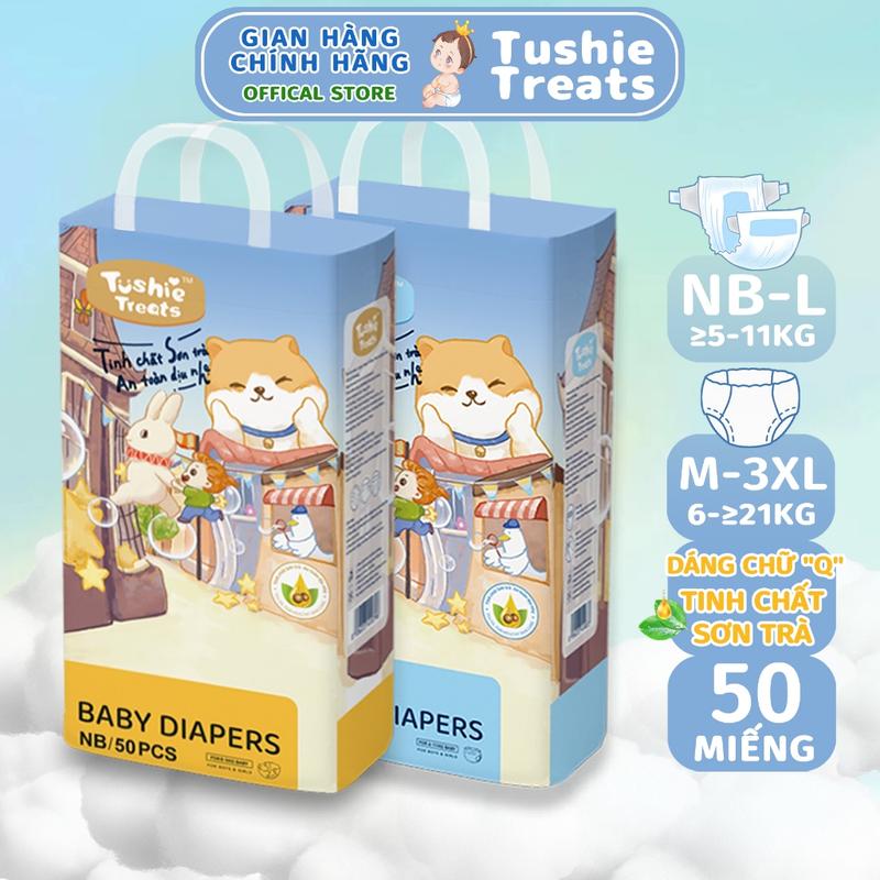 TOP Tushie Treats Bỉm quần/tã dán trẻ em cao cấp form chữ Q,bổ sung tinh dầu Sơn Trà, eo đệm mây,đủ size NB-S-M-L-XL-2XL-3XL