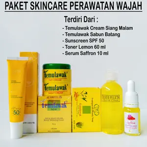 Paket Skincare Perawatan Wajah Temulawak Cream Siang Malam + Sabun Batang + Sunscreen SPF 50 + Toner Lemon 60 ml + Serum Saffron 10 ml