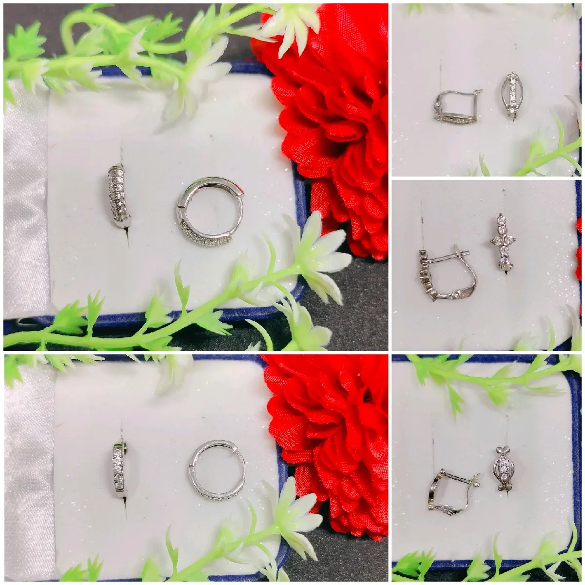 anting jepit mata baris perak s925 lapis emas putih