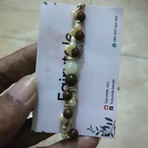 Gelang bracelet brown n cream manik marmer dengan tali 3 lapis | gelang bracelet aestetic|tema kekinian|