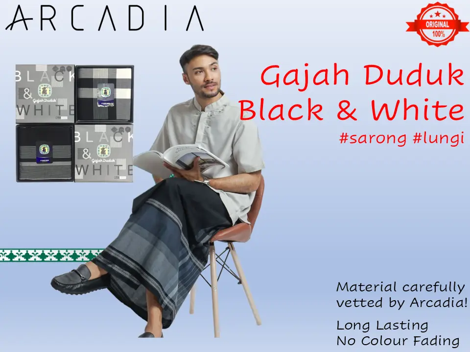 Gajah Duduk Original Black and White | Stitched | Ready Wear | #Sarong #Lungi