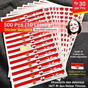 PAKET 10 LEMBAR (500 Pcs) STICKER BENDERA PIPI SUDAH DI CUTTING - STIKER BENDERA INDONESIA HUT RI - AKSESORIS LOMBA PAWAI 17 AGUSTUSAN Bendera Kertas Paper Stationery