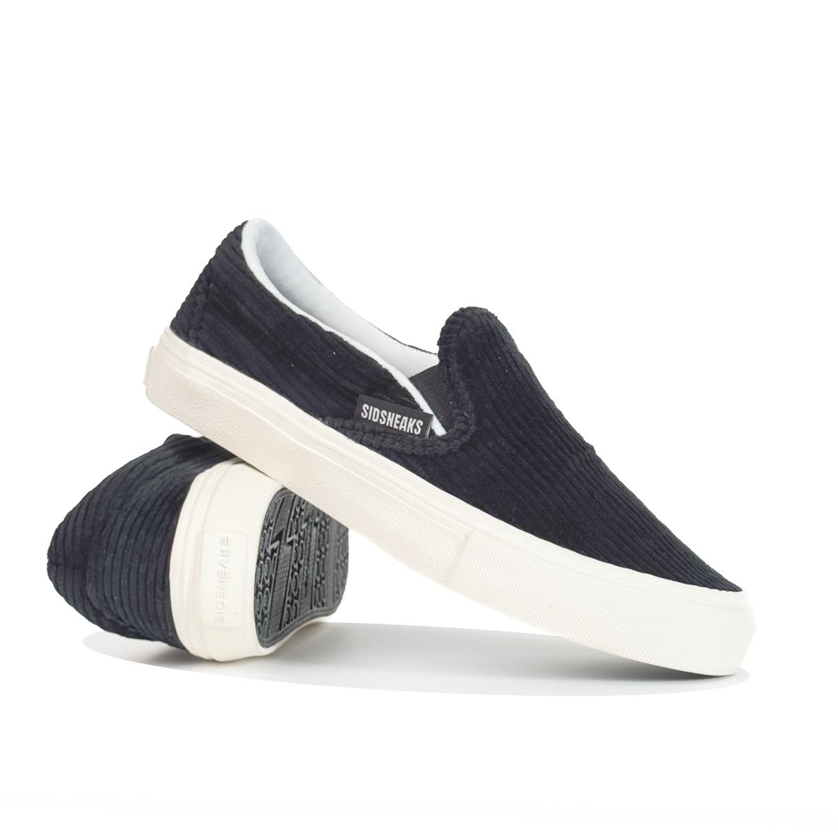 SIDSNEAKS - Sepatu Slip On Corduroy - New Black White