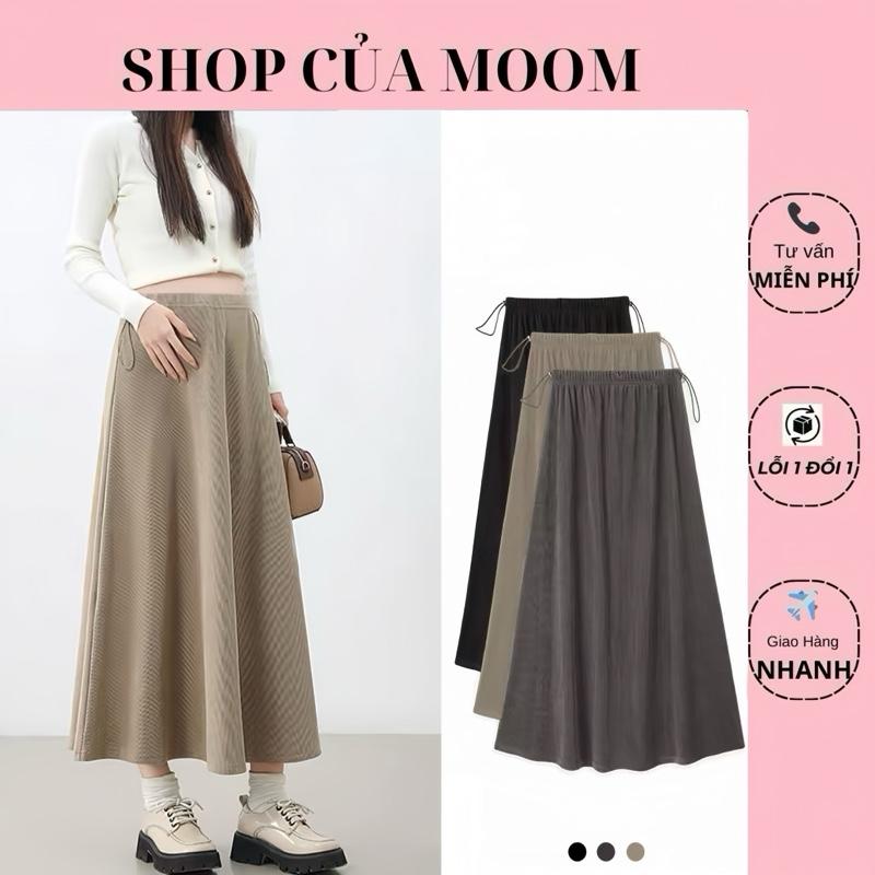 Nhà Moom Chân váy bầu dáng xoè chân váy bầu công sở chất nhung thỏ mềm đẹp có dây chỉnh bụng