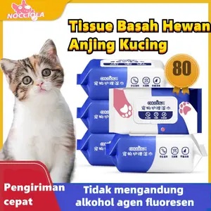 Hewan Peliharaan Tisu Basah 80Pcs Kucing Anjing Sterilisasi Bau Air Mata Tisu Basah Lap Kaki Pantat Telinga Dagu Sekali Pakai tisu  mandi
