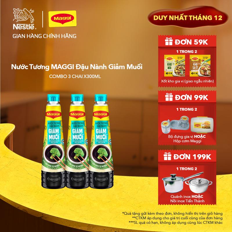  Nestlé VN Combo 3 Nước Tương MAGGI Đậu Nành Giảm Muối  Chai 300ml -ST 