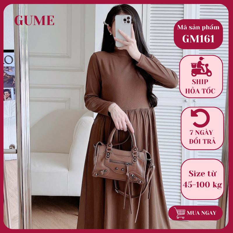  GuMe váy bầu thu đông len tăm cổ 3p dáng dài maxi sang chảnh bigsize 45-95kg GM161 