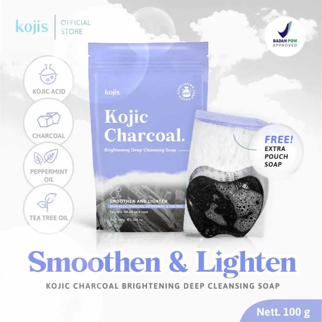 [BPOM] Kojic Charcoal Brightening Deep Cleansing Soap 100G Bright Glow Face Soap sabun pencerah wajah Extreme Whitening Sabun Whitening Soap Pemutih Kulit