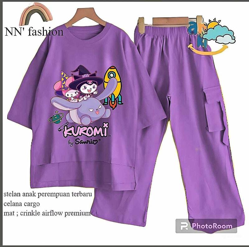 Product Introduction of Stelan Anak Perempuan Terbaru Celana Model Cargo Skena dengan Baju Motif Kuromi Lucu Bahan Crinkle Airflow Premium - Fashion Setelan Pakaian 32